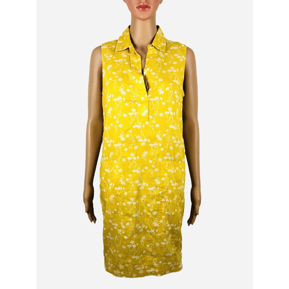 Cynthia Rowley Womens 6 Dress 100% Linen Floral Yellow Collared Casual NWT - Picture 2 of 9